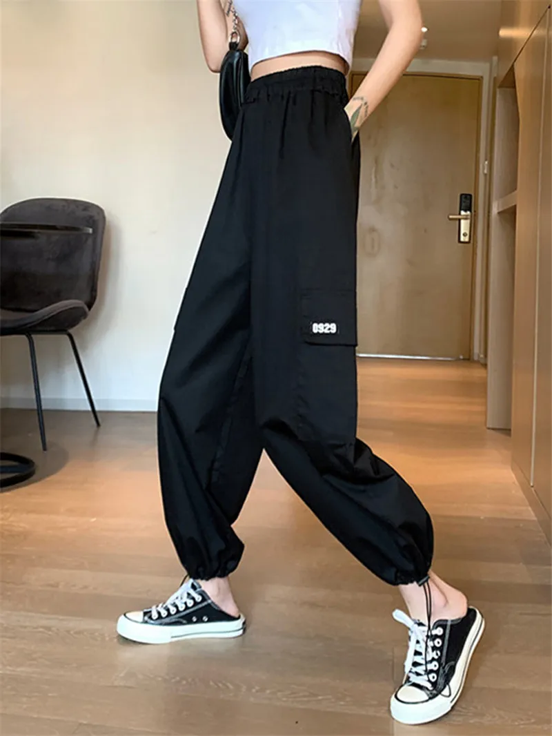 

Summer high waist casual pants female 2020 new Korean version of loose nine-point beam feet pants were thin and wild black overa