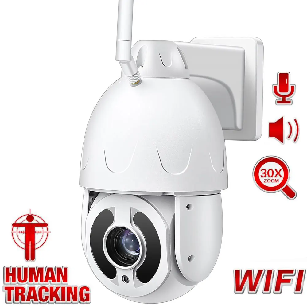 

IP-камера PTZ с Wi-Fi, металлическая беспроводная уличная ИК-камера для домашней безопасности, 5 Мп, 30-кратный зум, двустороннее аудио, с автослеже...
