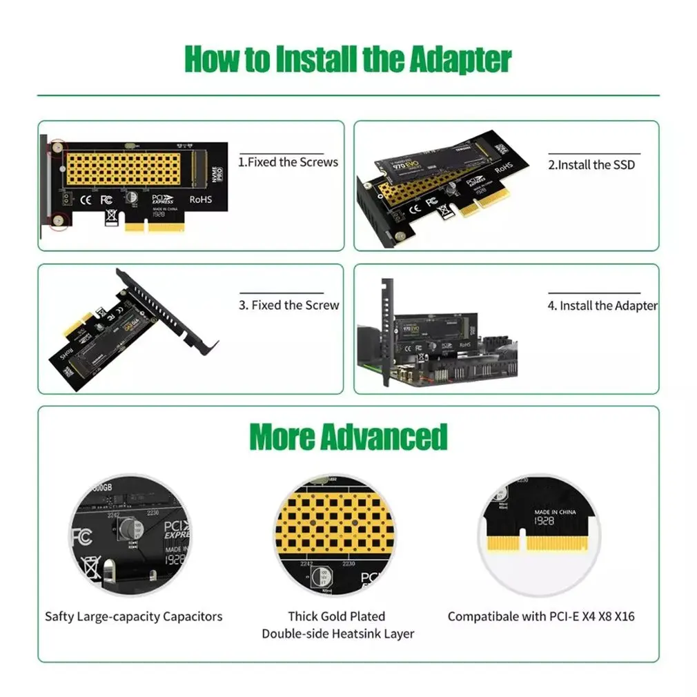 

M.2 NVME SSD Express Card M Key To PCIE 3.0 X4 Adapter External SSD Support 230-2280 Size M.2 Full Speed