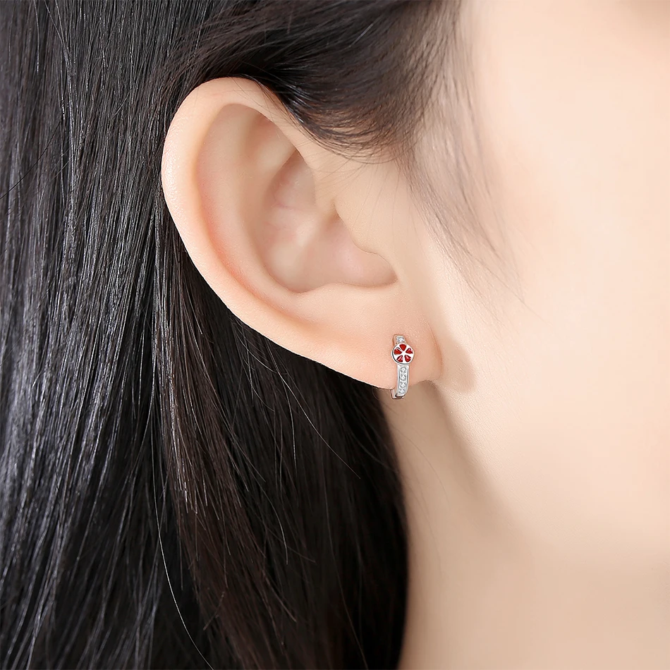 Red Enamel Cute Small Lemon Earrings with Cubic Zirconia 925 Sterling Silver Stud for Girls Children Baby Kids Jewelry | Украшения и