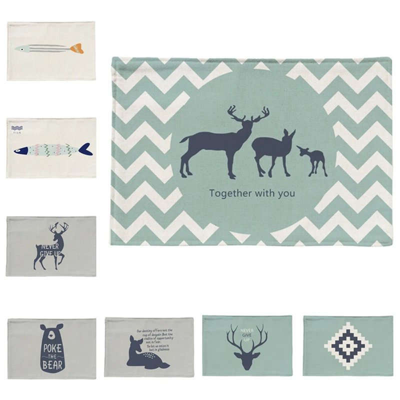 

Creative Cloth Linen Placemat Fish Deer Tree Pattern Table Mat Heat Insulation Non Slip Placemats Bowl Coaster Home Decor