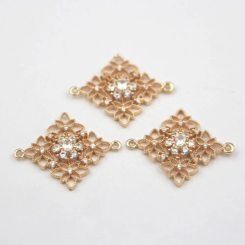 20 шт. металлические подвески с квадратными цветами и фианитами | Украшения
