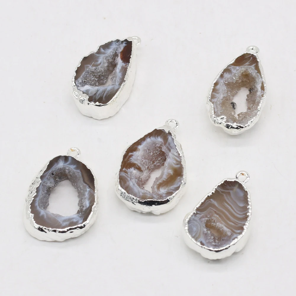 

Retro Unisex Pendants Natural Semi-precious Stone Gray Agate Charms for Jewelry Making DIY Necklace Earrings Accessories Gifts