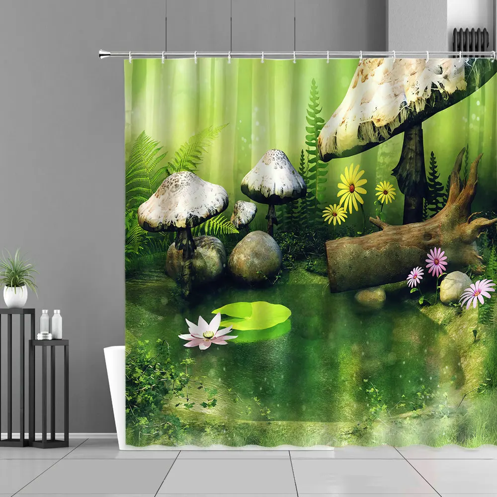 3d-занавеска для душа сказочный лес занавеска с зелеными растениями цветами