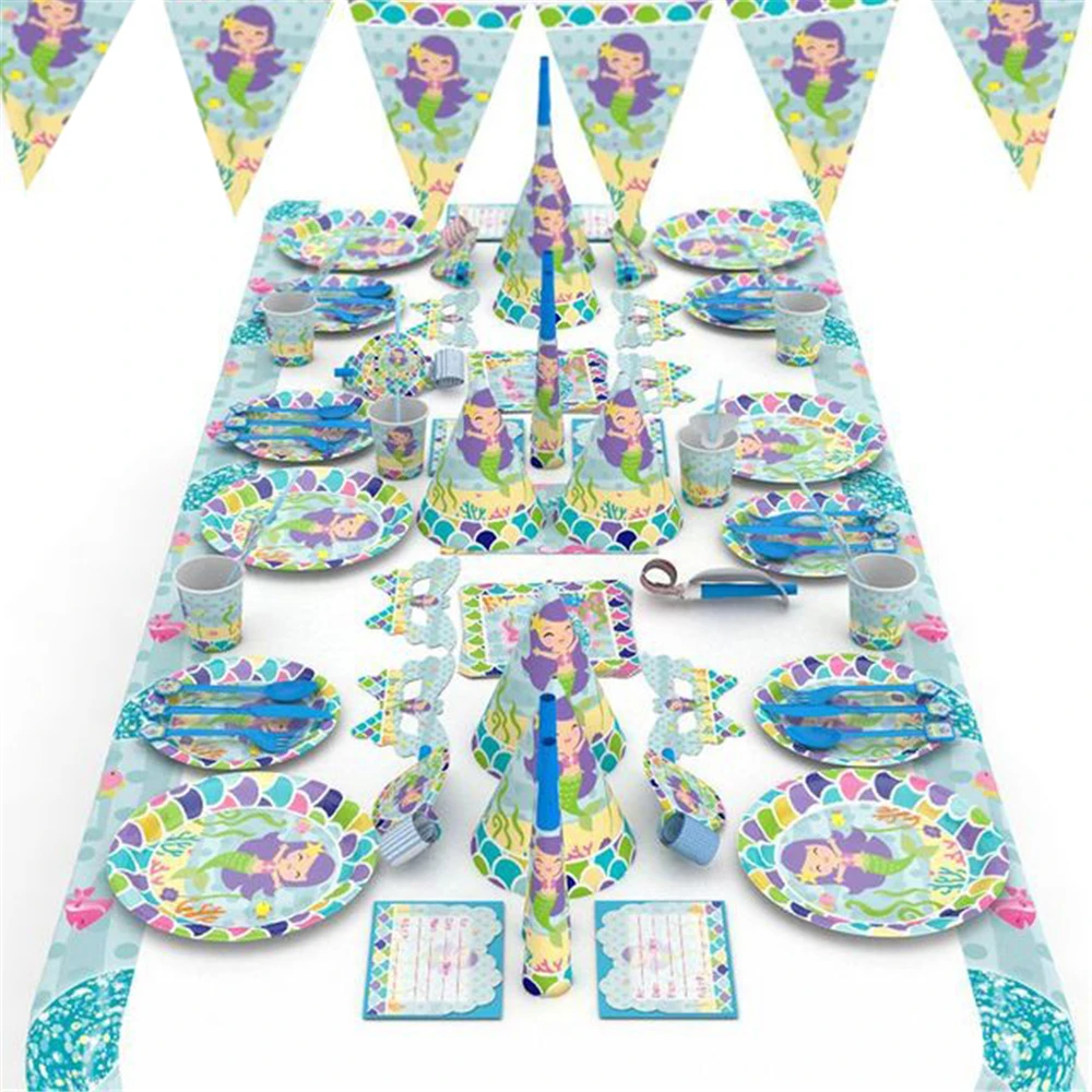 Набор одноразовых столовых приборов в стиле русалки праздничные украшения
