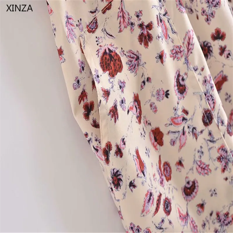 

2021Za Jumpsuit Women Flower Print Summer Jumpsuit Sleeveless Wide Straps Bows Vintage Elastic Loose Backless Jumpsuits Woman