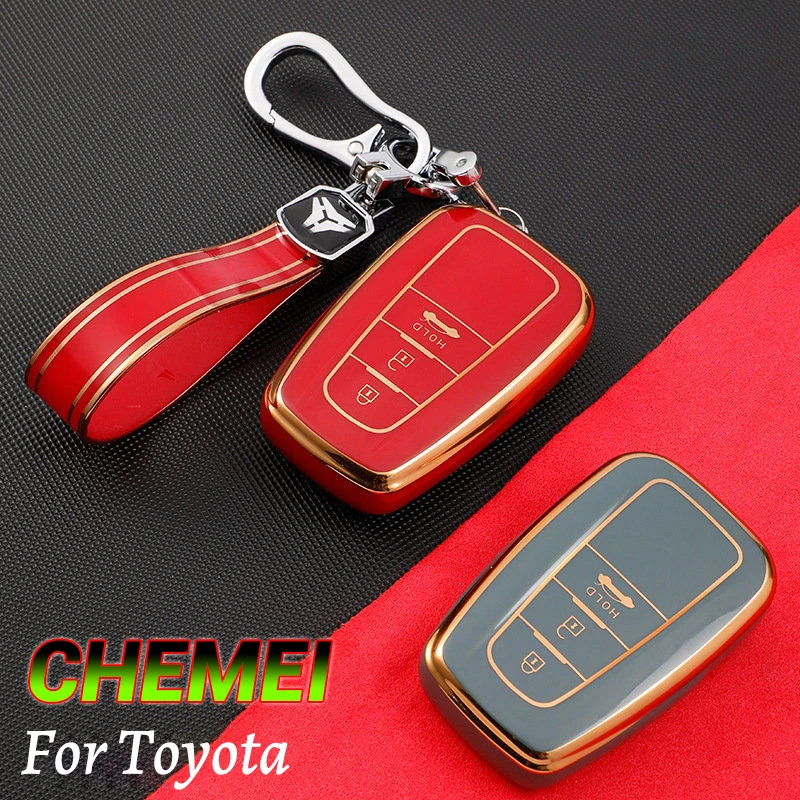 

Hot Sale New Soft Gold Edge TPU Key Cover Case Keychain For Toyota Prado Camry Avalon Prius Corolla RAV4 CHR C-HR Keyless Altis