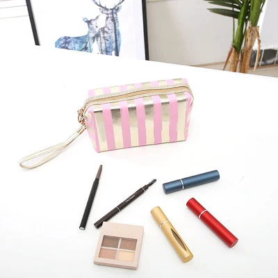 New Phnom Penh Stripe Cosmetic Bag PU Leather Laser Anise Storage Lady Clutch Portable Toiletry | Багаж и сумки