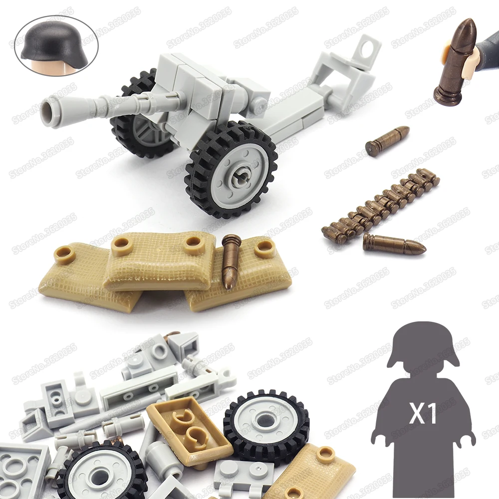 

Military German Army Type 43 Artillery Car Building Block Moc Figures Soldier WW2 War Weapons Model Child Christmas Gift Boy Toy