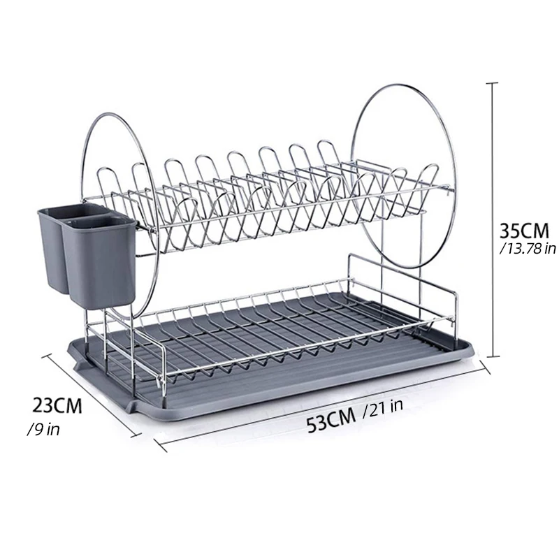 

2 Layers Stainless Steel Kitchen Dish Drying Rack Sink Storage Drain Rack Kitchen Organizer Shelf Tableware Storage Holder