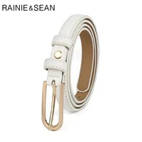 rainie sean white belt women genuine leather thin women belt cowskin high quality ladies belts for dresses strap 107cm