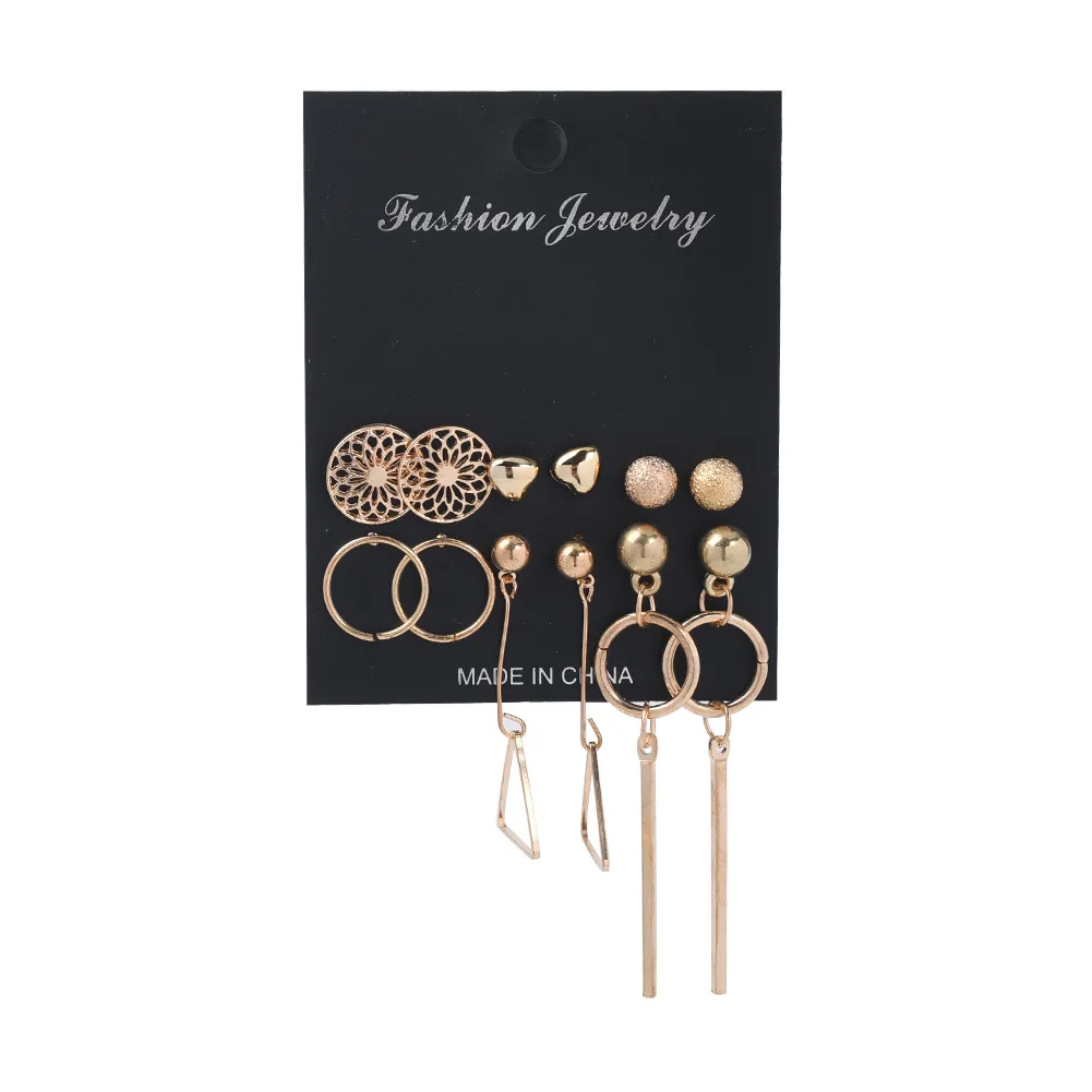 Набор женских серег серьги-гвоздики с жемчугом геометрическими кристаллами