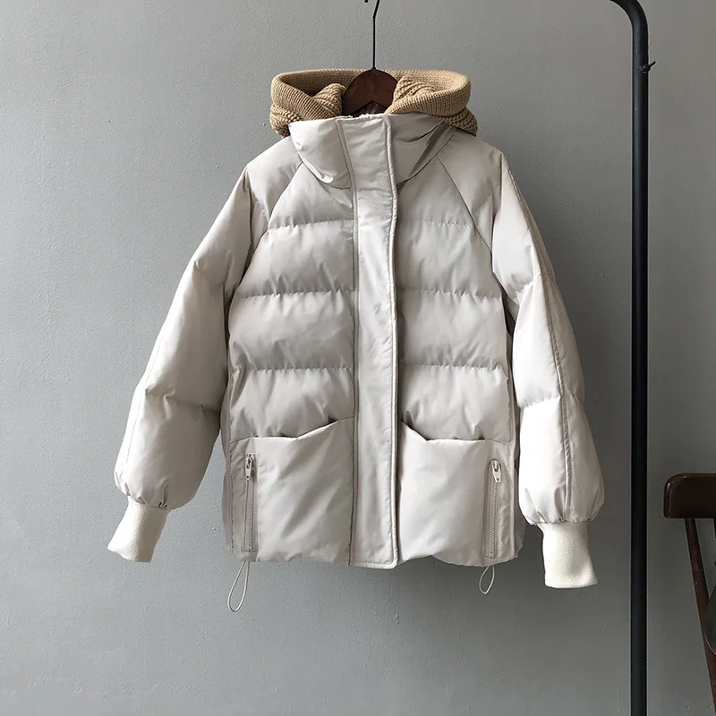 Parka Jacket Women 2021 New Winter Overcoat Female Basic Korean Style Casual Beige Hooded Padded Autumn Women's Puffer Clothing