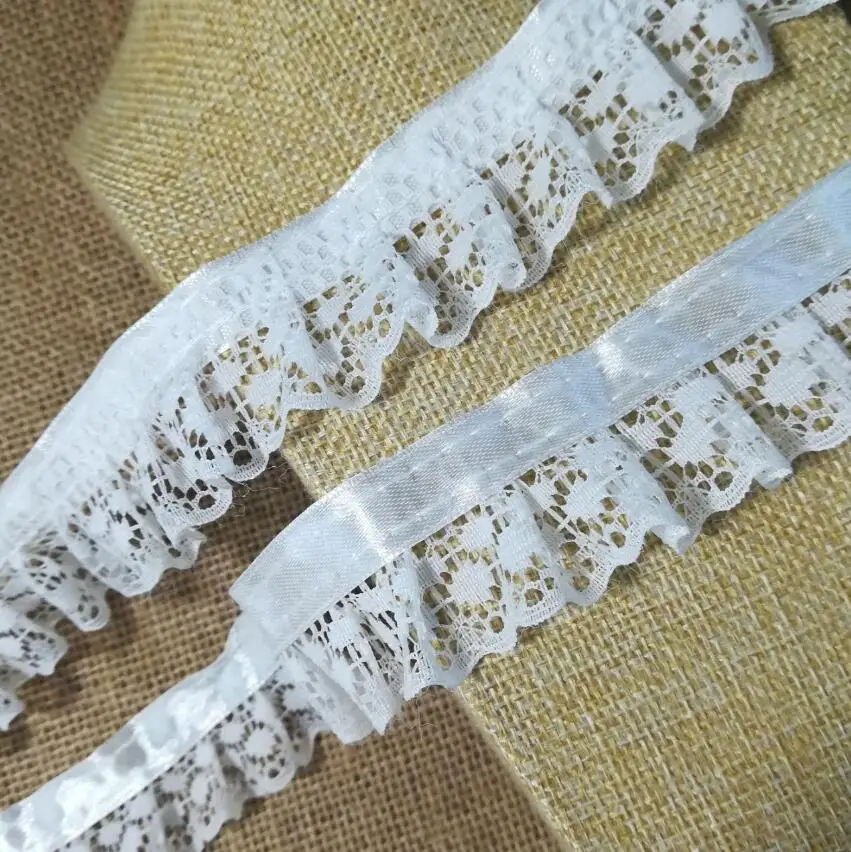 1 ярд плиссированная белая кружевная лента с вышивкой ткань 3 см вуаль воротник