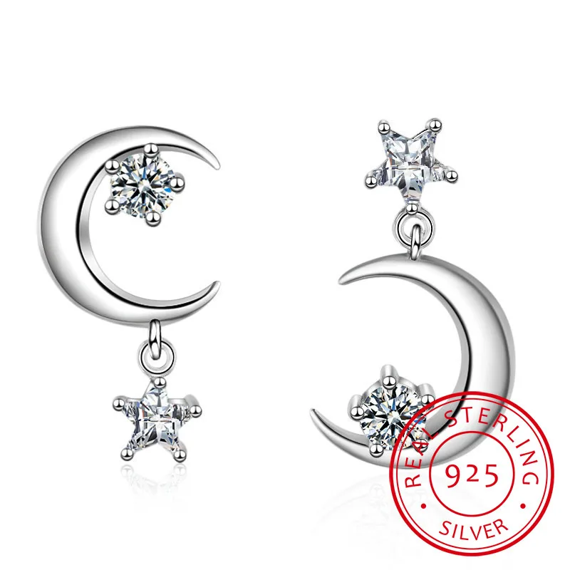 Серьги из стерлингового серебра 925 пробы с цирконием звезды Асимметричные в