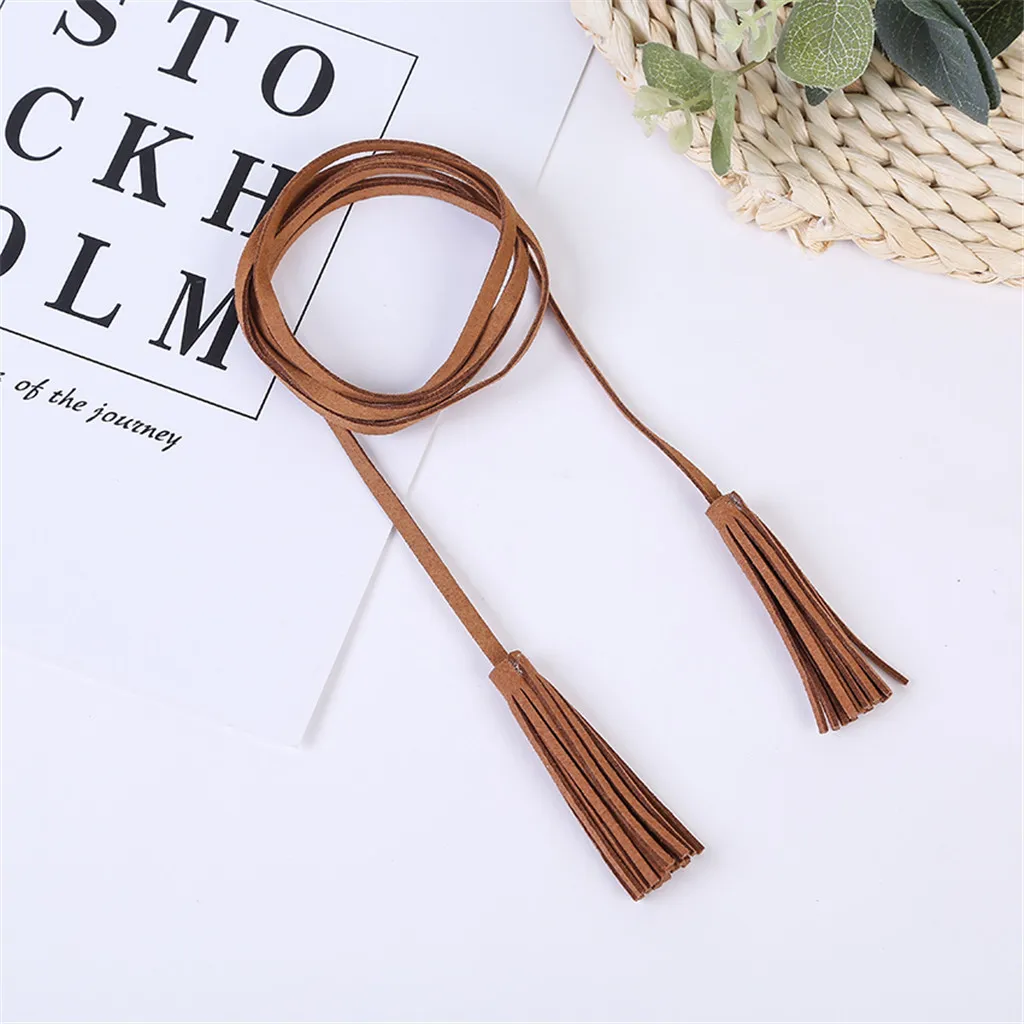 Women's Fringe design Belt Ladies Narrow Stretch Solid color Dress No buckle Fashion simple Casual Female Waist Chain | Аксессуары