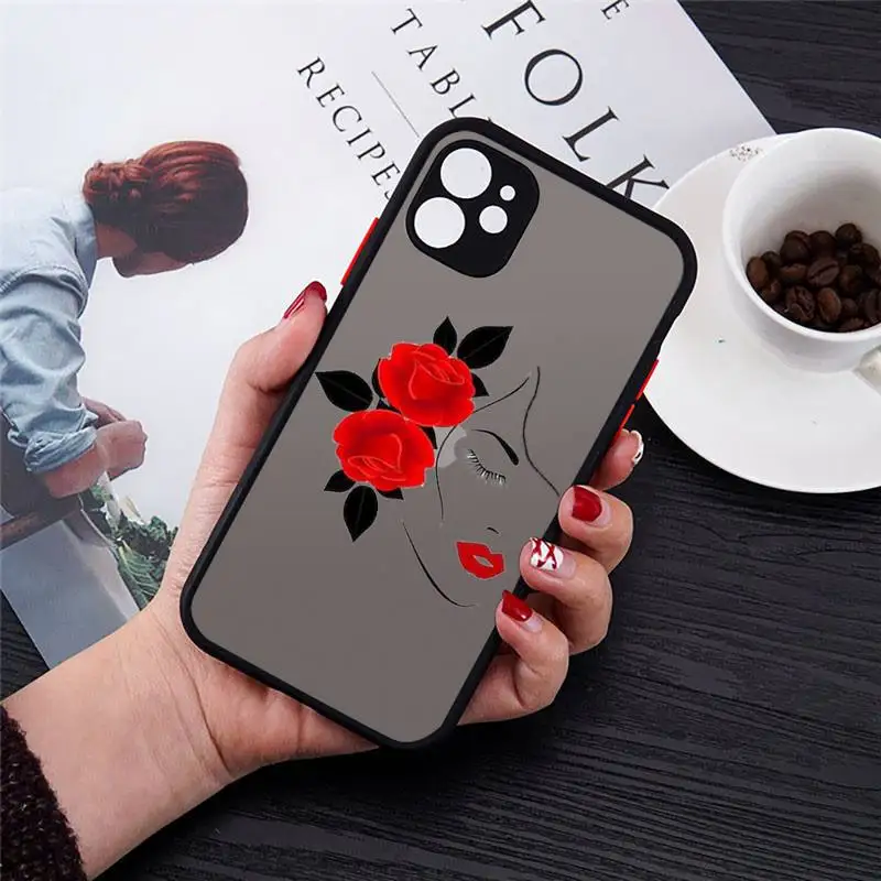 

Rose sexy female enchanting simplicity art Phone Case Matte Transparent for iPhone 11 12 7 8 s mini pro X XS XR MAX Plus cover
