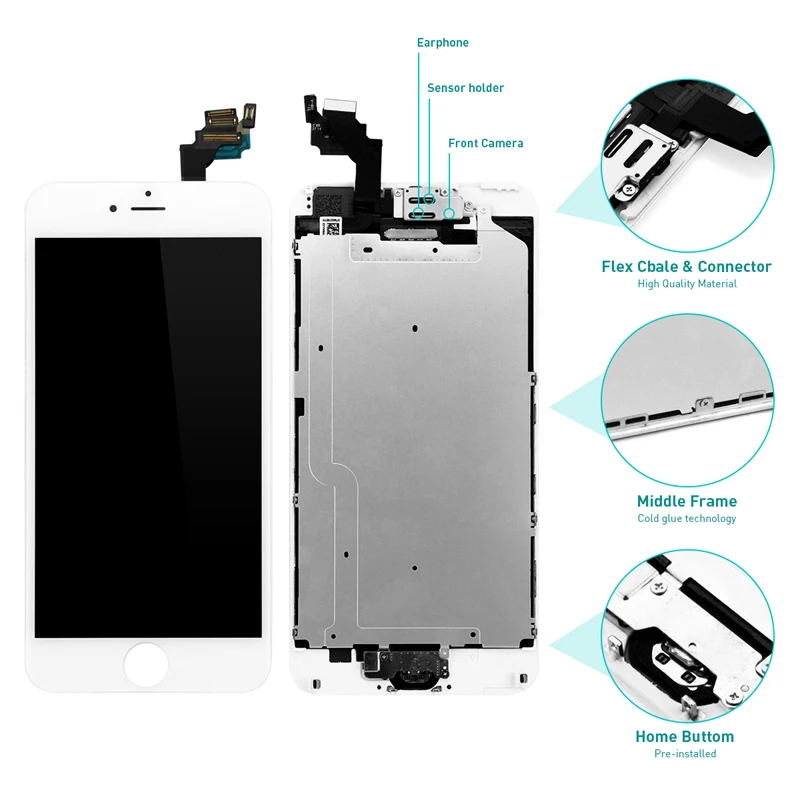 20 шт. полный lcd для iPhone 6 6plus Дисплей Сенсорный экран планшета ААА+++ полная сборка запасная часть с кнопка «Домой» и Камера