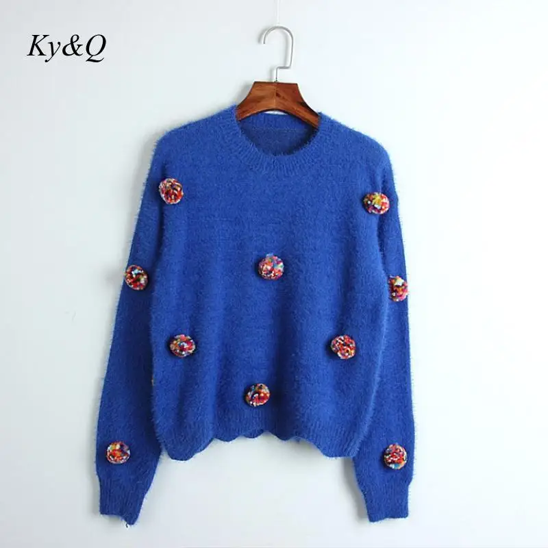 Brand Design Kawaii Kint Pink O-neck Pullover Sweater Colored Wool Ball Decoration Jumper Women Clothes Tide 2019 Winter Tops | Женская