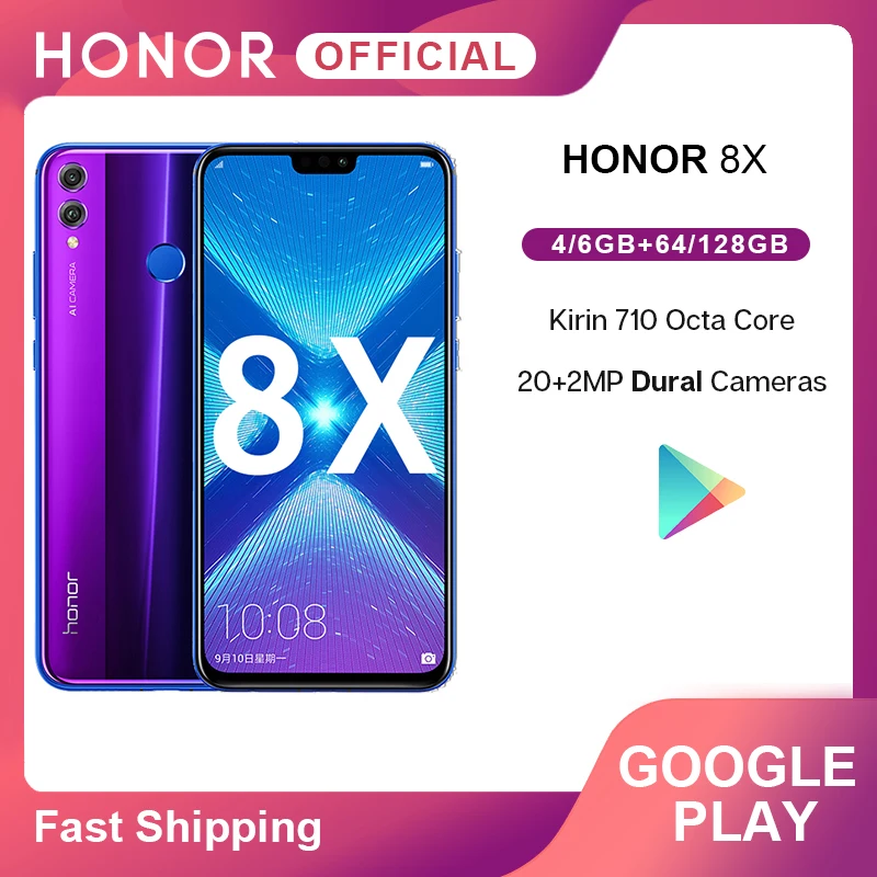Смартфон Google Play Honor 8X8 X Восьмиядерный процессор Kirin 710 Goolge 64 ГБ/128 ГБ 6 5 дюйма 20 МП