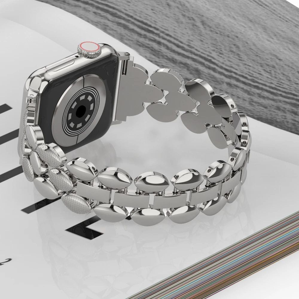 Toyouths Metal Stainless Steel Band for Apple Watch SE 38mm 42mm 40mm 44mm Fashion Women Men Strap for iwatch Series 6/5/4/3/2/1