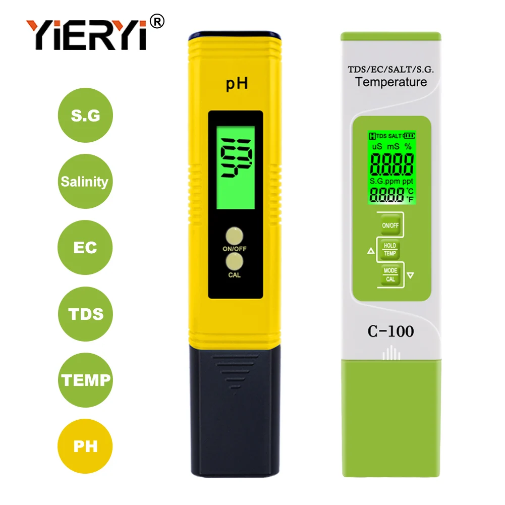 Yieryi 5 In 1 TDS/EC/ Salinity/S.G./Temperature Meter Portable Pen Type PH Meter Aquarium Swimming Pool Water Quality Tester