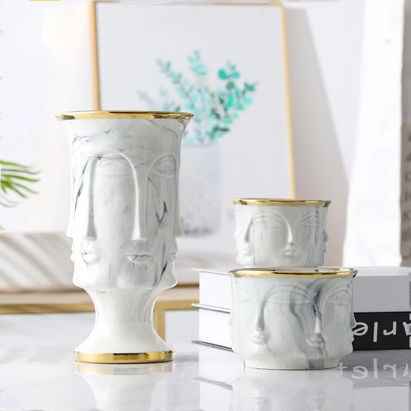 

Nordic Face Shape Designs Best Marble Ceramic Vase Flower Vases For Homes Pot Gold Home Wedding Decoration Accessories Tools