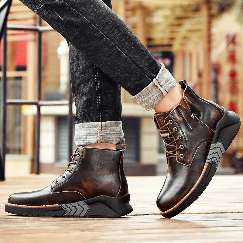 Высокие ботинки Кожаные Мужская обувь Обувь увеличивающая рост в британском