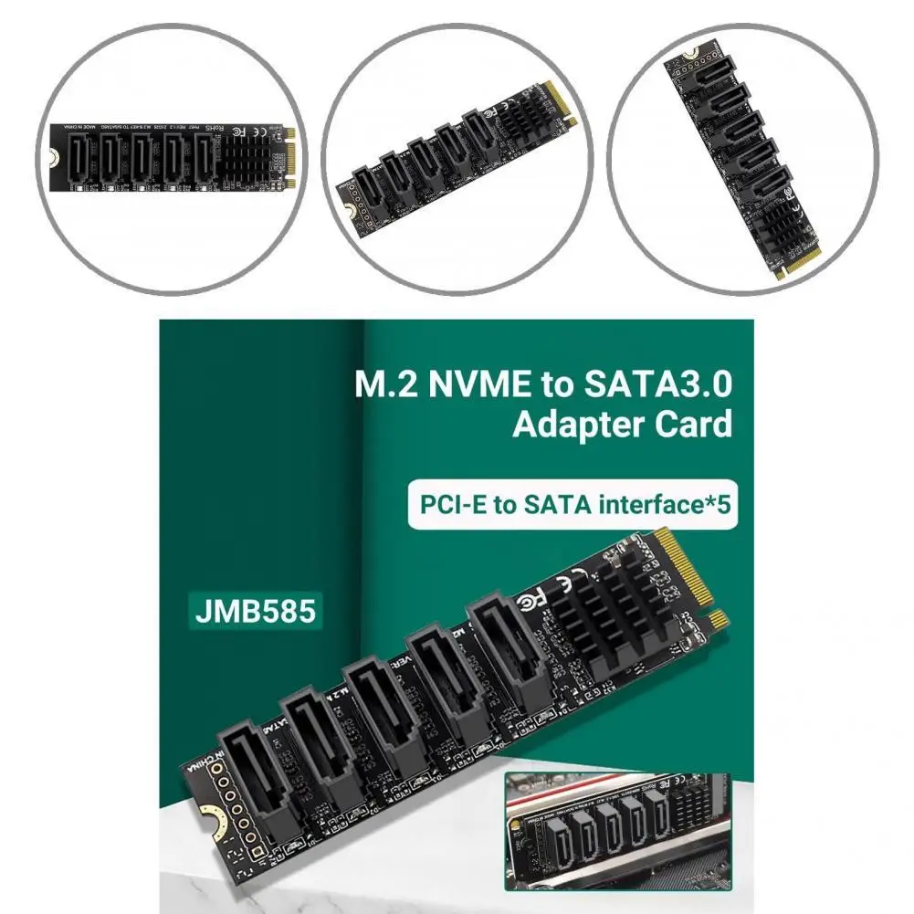 

High Strength Plug Play M.2 PCIE to SATA 3 5Ports Hard Drive Compact Extension Adapter Card for Computer