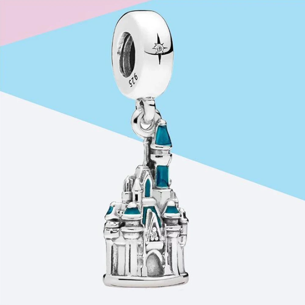 

S925 Sterling Silver Bead Blue Castle Pendant Charm Fits Original Brand Bracelet DIY Bracelet Beaded Romantic Gift
