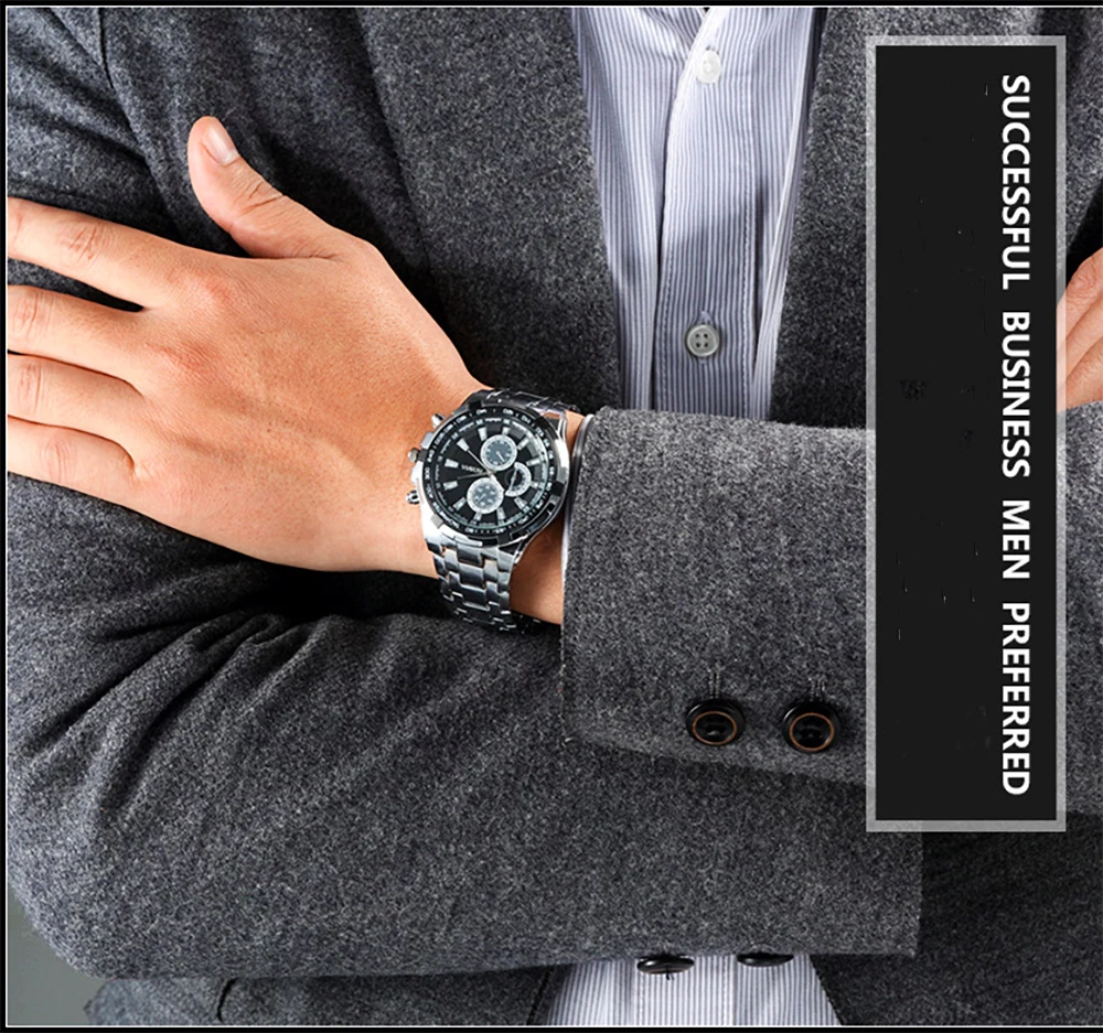 

Men's Quartz Watch Couple watches Three eyes 24-hour clock alloy round shape life waterproof Sport Wristwatch