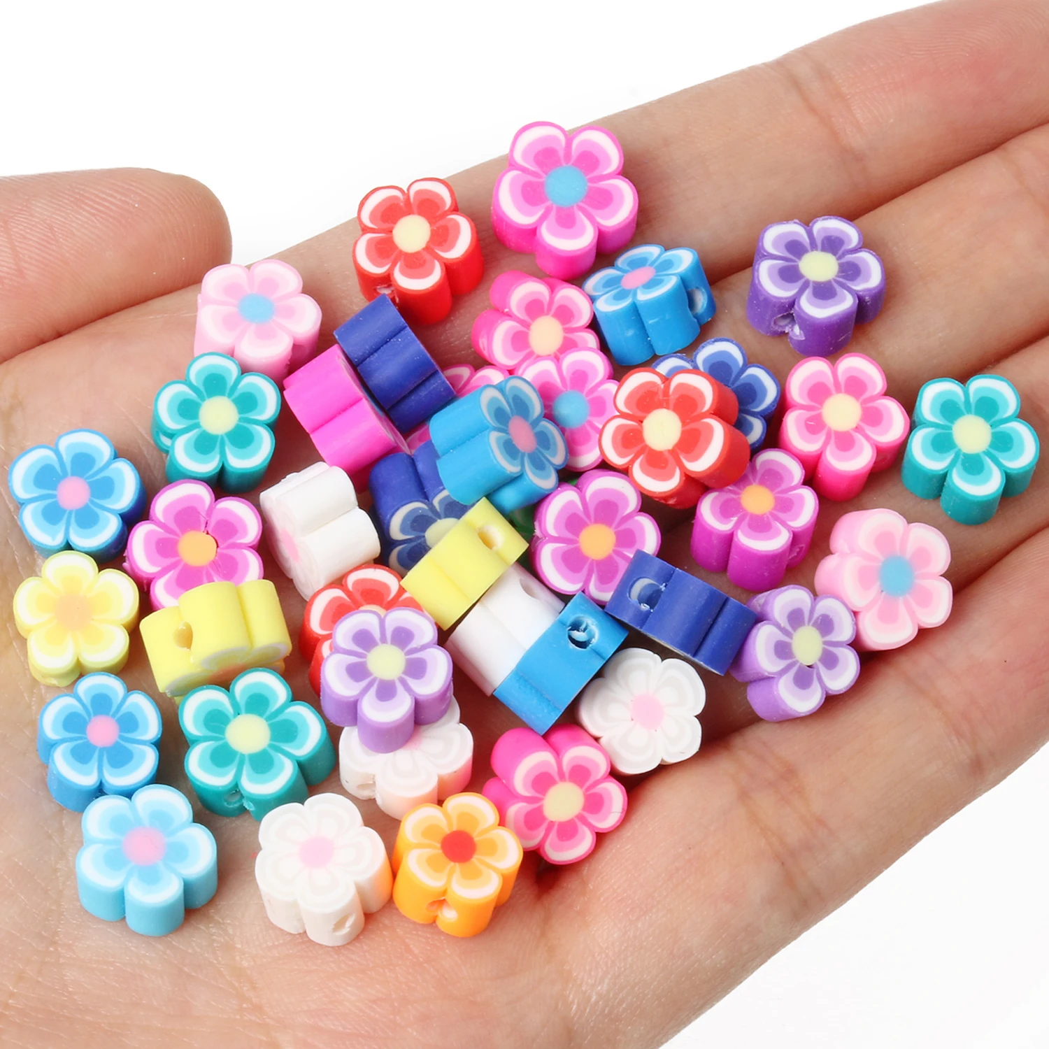 

50pcs 10mm Flower Shape Loose Spacer Beads Clay Beads For Jewelry Making DIY Handmade Jewelry Bracelet Necklace Accessories