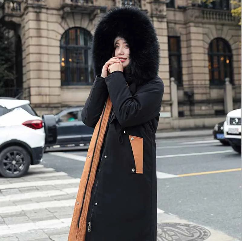 

Женский зимний пуховик большого размера 4XL, хлопковая куртка с капюшоном, Толстая куртка, пальто, съемный пуховик, черная куртка для женщин, ...