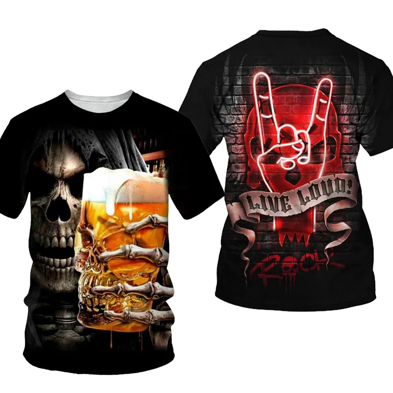 

Horror Skull 3D Print T-shirt Men Streetwear 2021 Summer O Neck Short Sleeve Tees Tops 3D Style Male Clothes Casual T-shirts