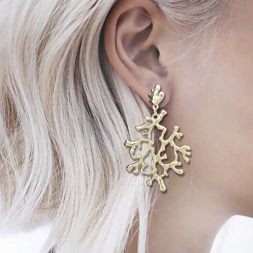 

Nautical Beach Coral Branch Filigree Conch Shell Metal Animal Sea Runway Girl Drop Dangle Earrings Brinco Oorbellen Jewelry