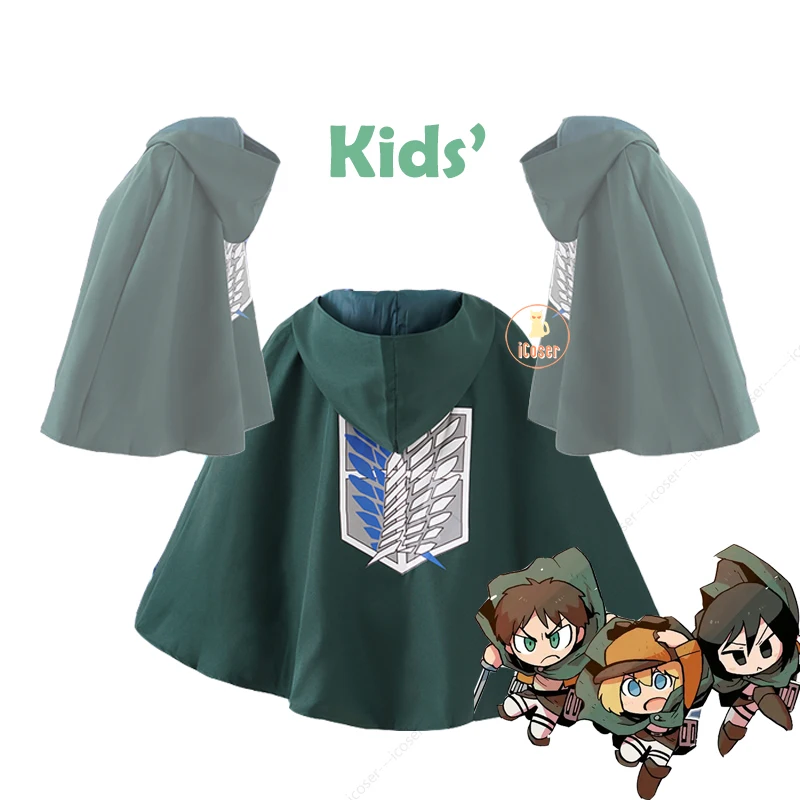 aot Kids Cloak Shingeki No Kyojin Attack on Titan Anime Cosplay Cape Mikasa Levi Ackerman Eren Hange Sasha Armin Outfit |