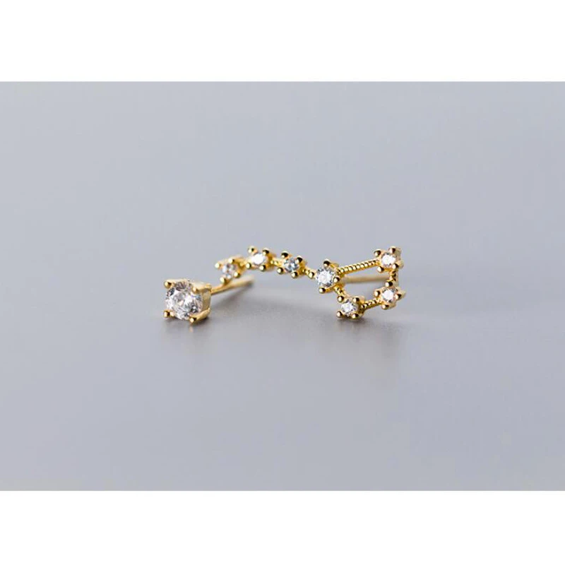 Gold ElfoPlataSi,, 925, твердые, Настоящее серебро, ассиметричные, Большая Медведица, серьги-гвоздики из кубического циркония для женщин, девушек, гипоаллергенные ювелирные изделия XY1168 - Окраска металла: Gold
