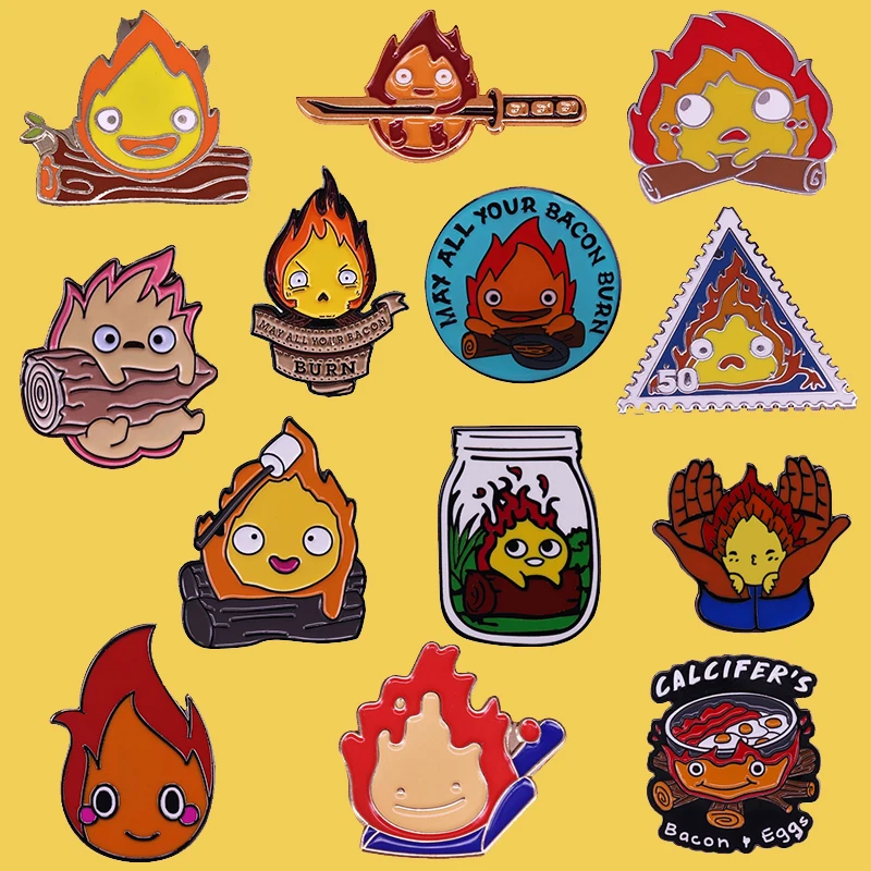 

Howl Moving Castle Calcifer Collectio Fire Demon Spirit Enamel Brooch Pin Lapel Metal Pins Brooches Badges Exquisite Jewelry