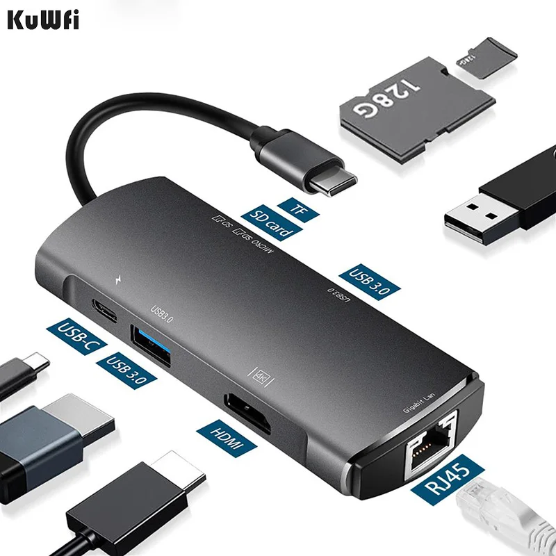 

KuWFi Usb C Hub 3.0 Type-C 7 Port Computer Accessories Multi Splitter Adapter OTG for Lenovo Huawei Macbook Air PC laptops