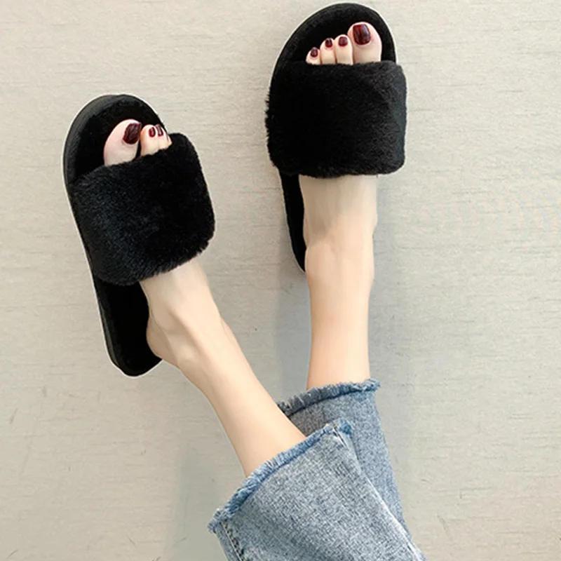 winter women house slippers faux fur warm slide fluffy flat shoes female slip on home furry cotton slippers free global shipping