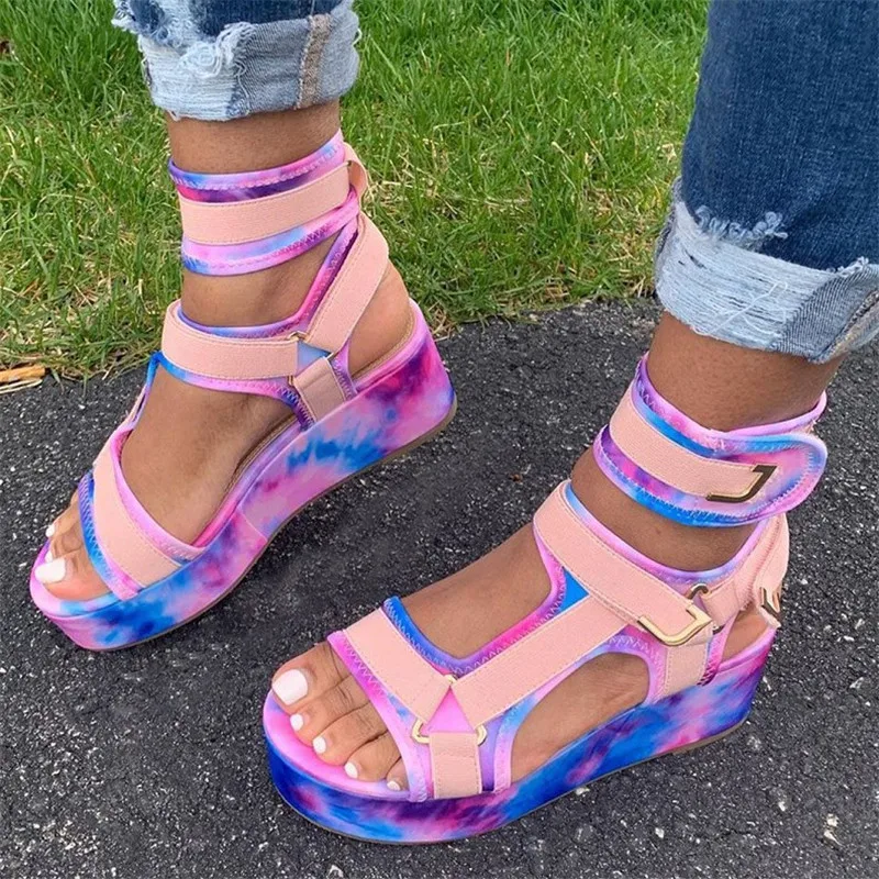 

2020 New Ladies Platform Gladiator Sandals Hot Colorful Wedges Summer Sandals Women Party Chunky Shoes Woman Plus Size 35-43