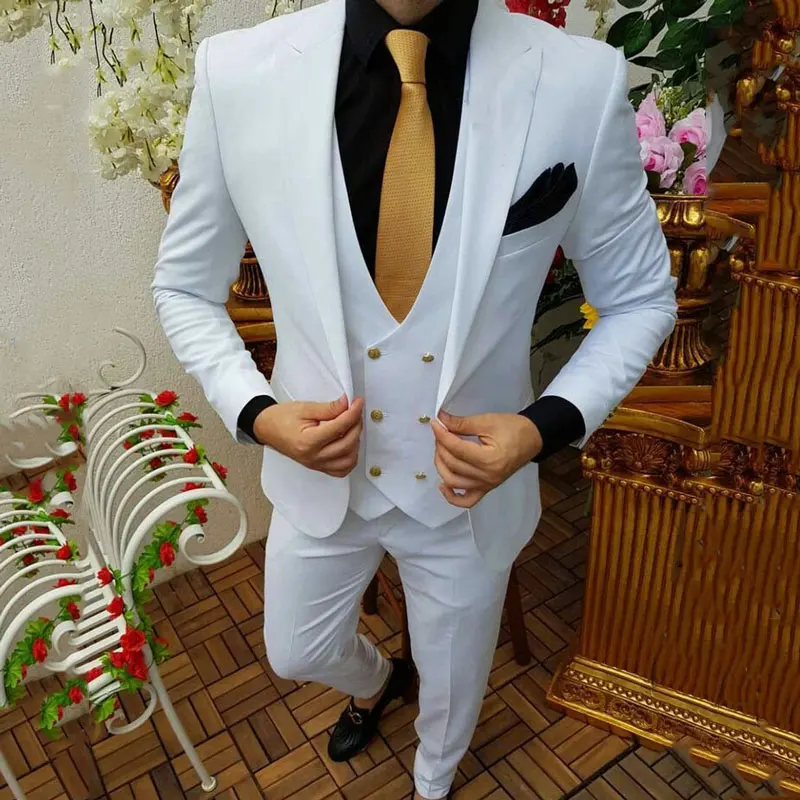 New Arrival White Suits Tuxedo Groom for Men Wedding Peaked Design Man Blazer Terno Masculino Traje de hombre 3 Pcs | Мужская одежда