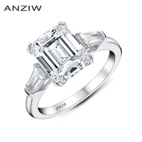 anziw emerald cut engagement ring for women 3 stone ring wedding ring 925 sterling silver promise ring fashion gifts jewelry