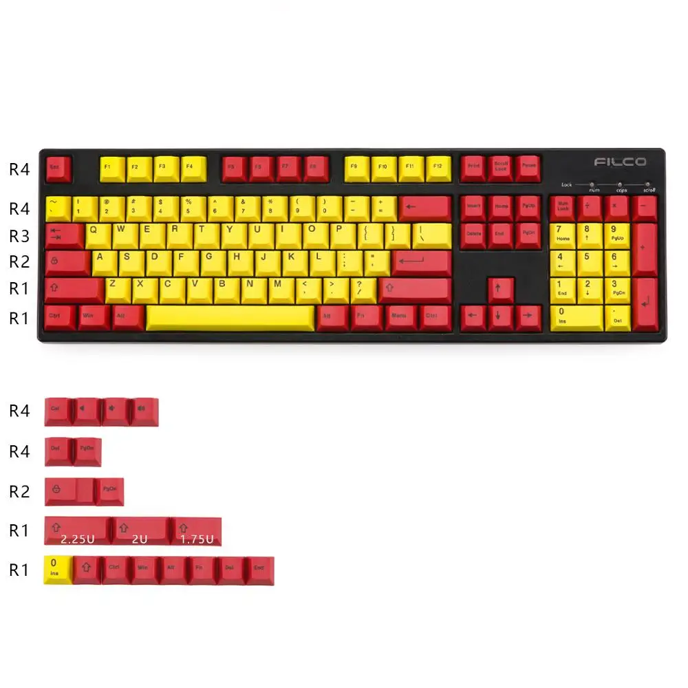 Red Yellow 123 keys Красные и желтые колпачки для ключей Вишневый профиль краситель-подложка PBT 123 клавиши для вишневой механической клавиатуры GK64 TADA68 - Цвет: Red Yellow 123 keys