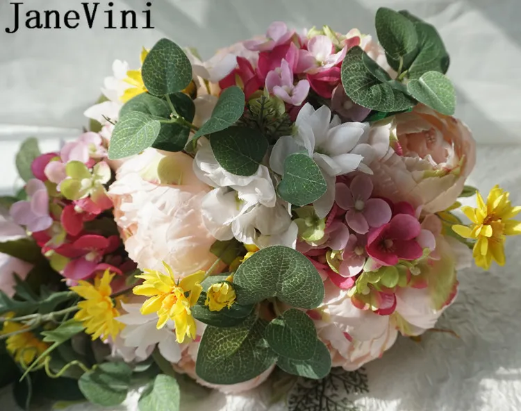 JaneVini 2020 Шелковый букет невесты искусственные цветы водопад цвета шампань - Фото №1