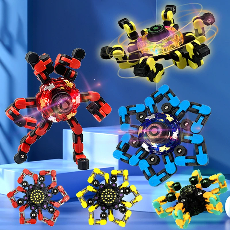 

subbt LED Mechanical Fingers Fidget Spinner Toys Children DIY Antistress Chain Kids Stress Deformation Robot Hand Spinne Gifts