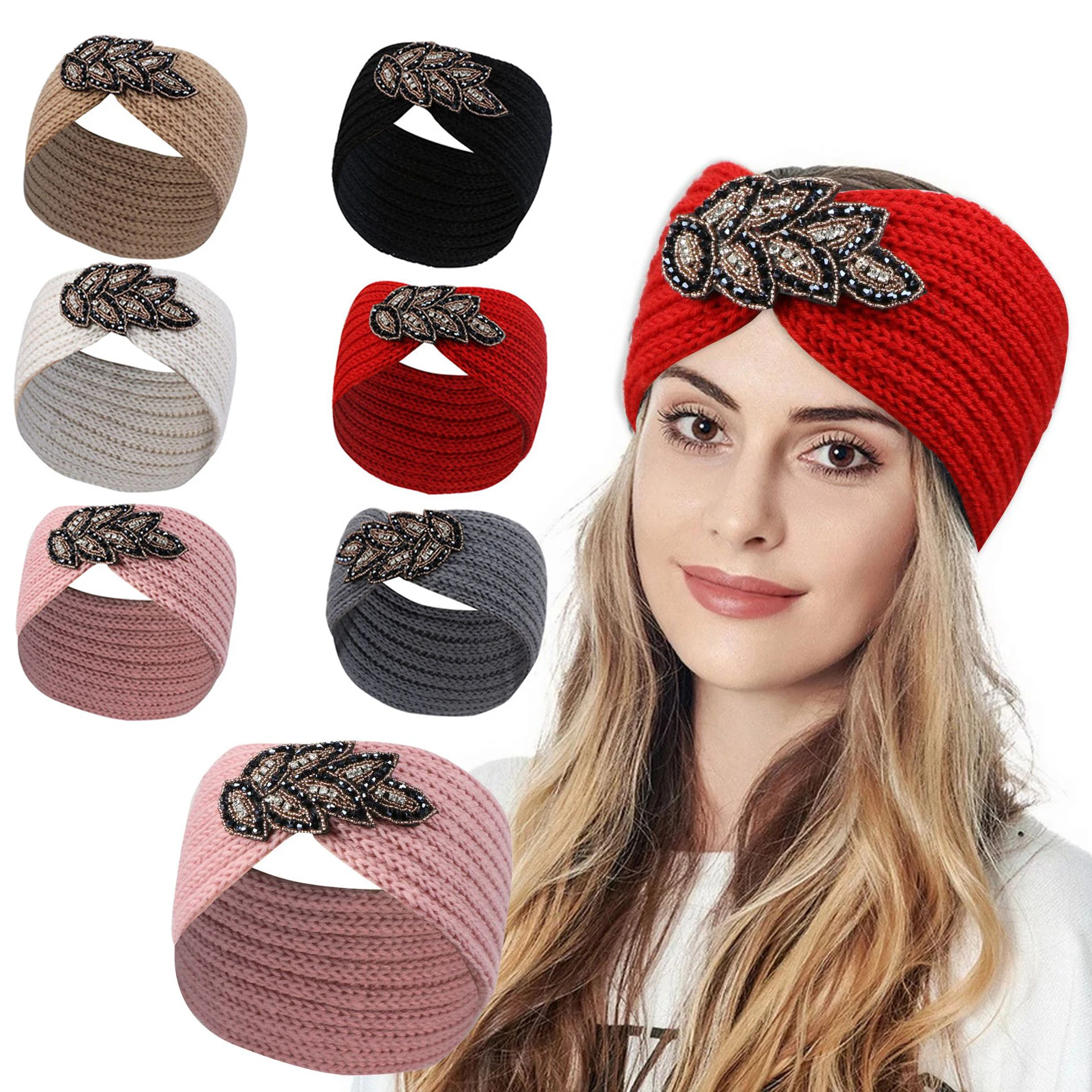 

Fine Solid Color Winter Headbands for Women Girl Bowknot Woolen Handwork Knitting Hair Accessories Warm Headband Europe Headwear
