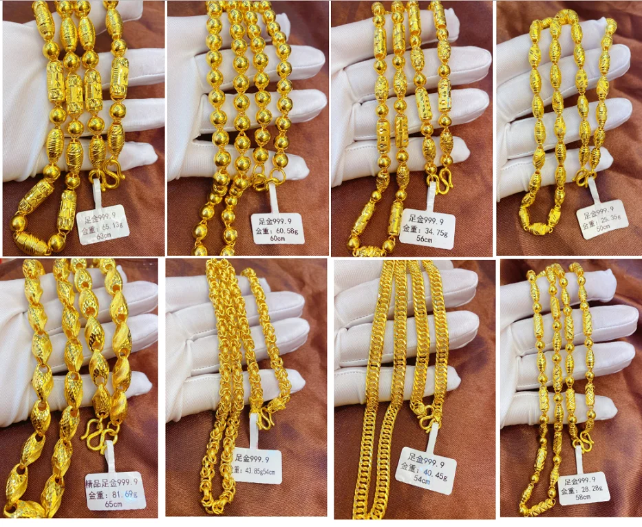 

HX 24K Pure Gold Necklace Real AU 999 Solid Gold Chain Brightly Simple Upscale Trendy Classic Fine Jewelry Hot Sell New 2023
