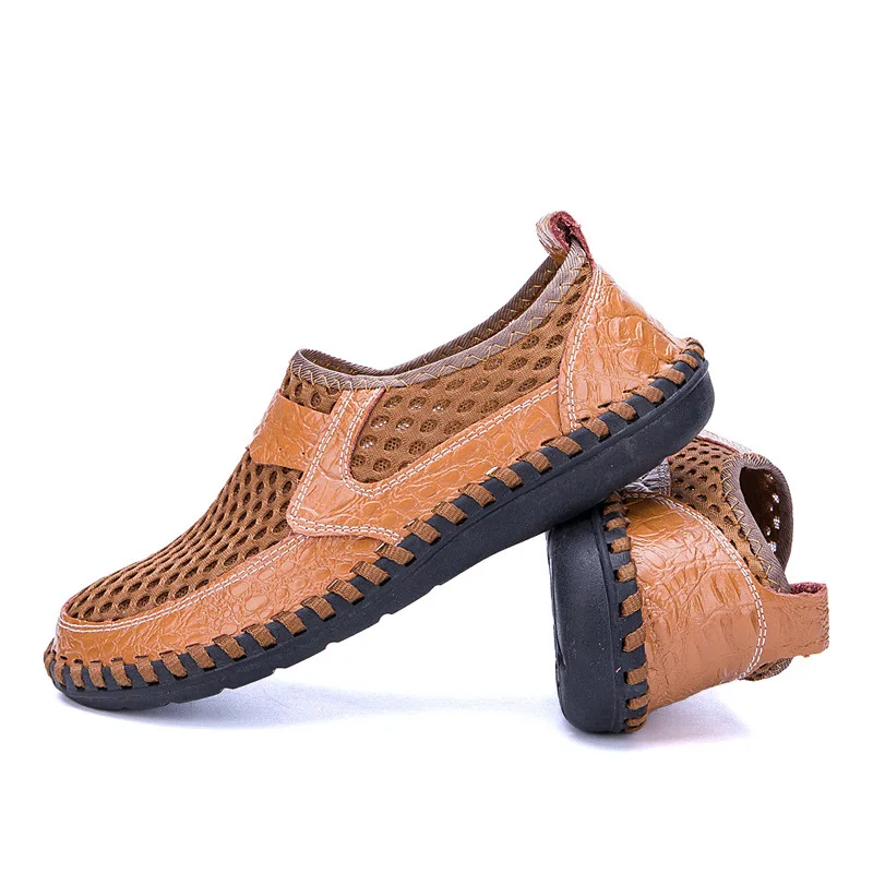 

Mesh Hallow Summer Shoes Mens Sandals Slip On Lazy Shoes 2020 New Leather Female Fashion Sandals Shoes Flat Black