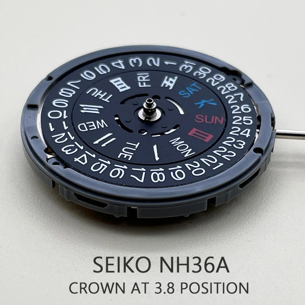 

SEIKO Black Automatic Movement NH36/NH36A Self-winding Mechanical Date/Day Setting 24 Jewels Crown at 3.8 Watch Replacements